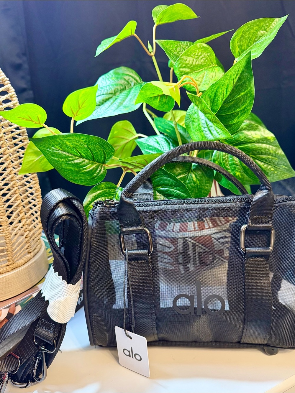 ALO Yoga Black Mini Mesh Duffel Bag